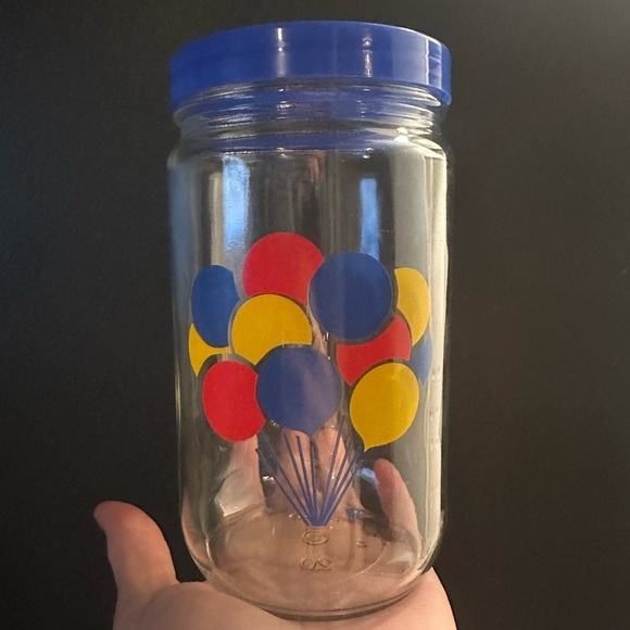 Vintage Brockway Glass - painted balloons jar w/ blue screw top lid - Picture 1 of 3